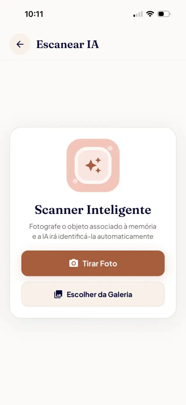Tela do Scanner de IA do Remnis reconhecendo um objeto e abrindo a memória vinculada